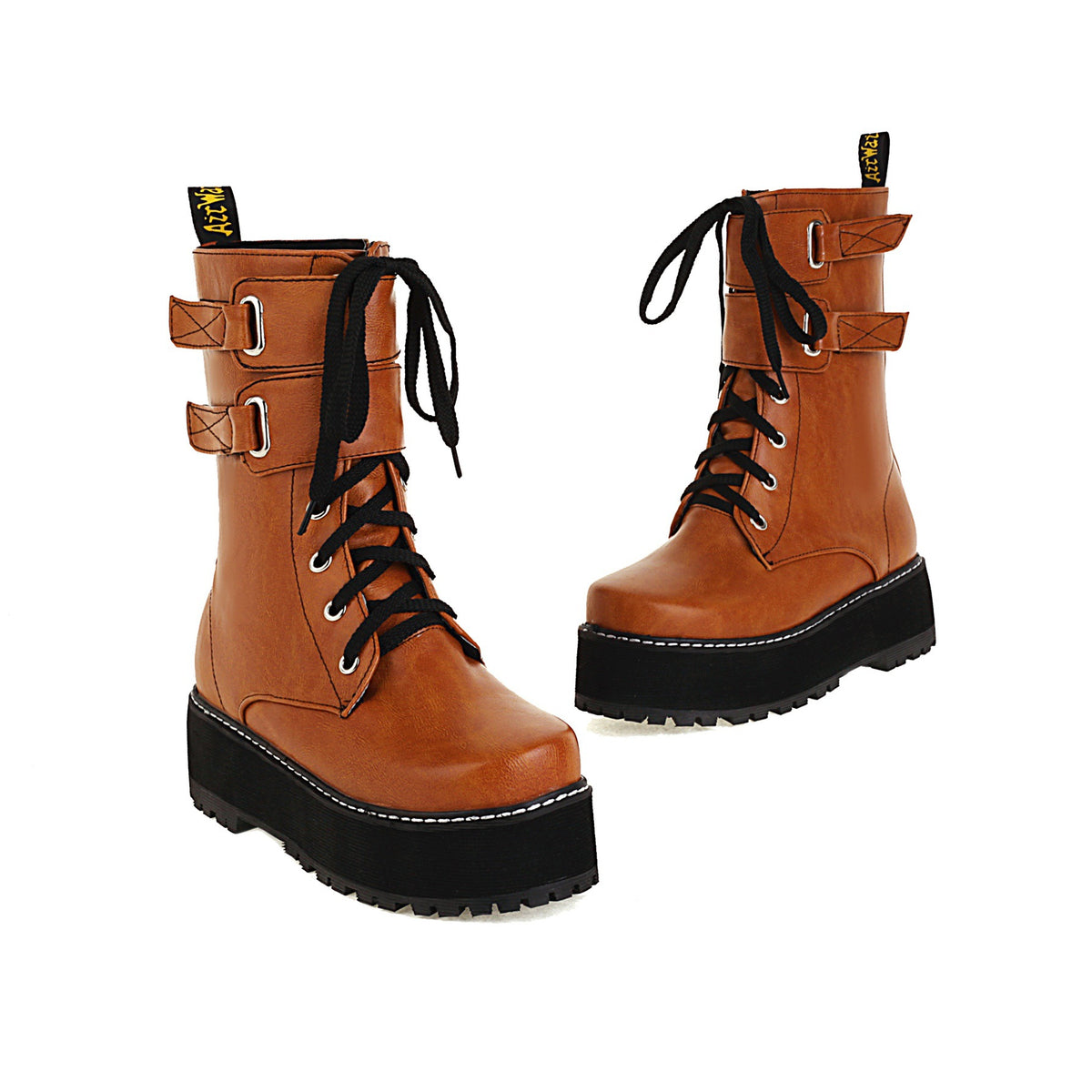 Double Row Metal Belt Martin Boots, , women clothing, double-row-metal-belt-martin-boots, black, brown, white, fairypeony