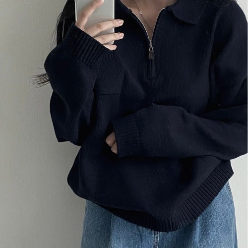Pocket Crop Knit Sweater - fairypeony