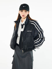 Side Stripe Biker Padded Jacket - fairypeony