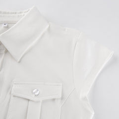 Pocket Button Down Cropped Blouse - fairypeony