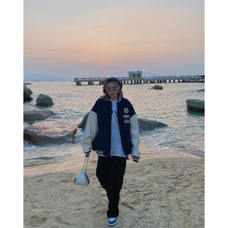 Badge Patch Corduroy Varsity Jacket, , women clothing, badge-patch-corduroy-varsity-jacket, , fairypeony