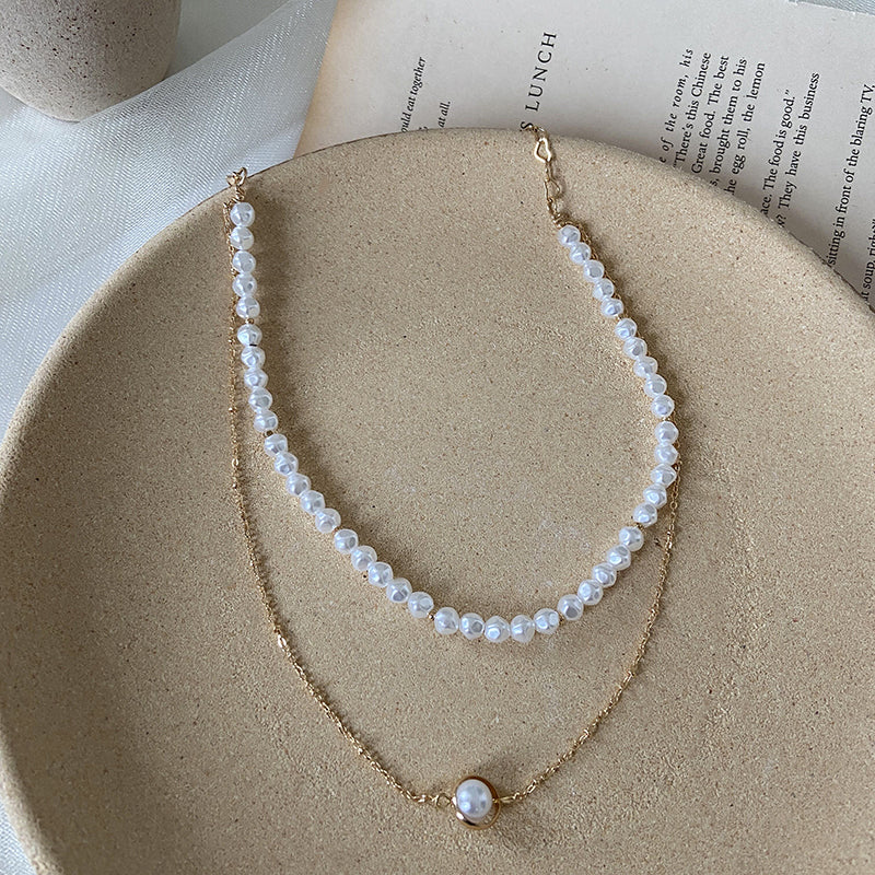Simple Temperament Double-layer Pearl Clavicle Chain, , women clothing, simple-temperament-double-layer-pearl-clavicle-chain, , fairypeony