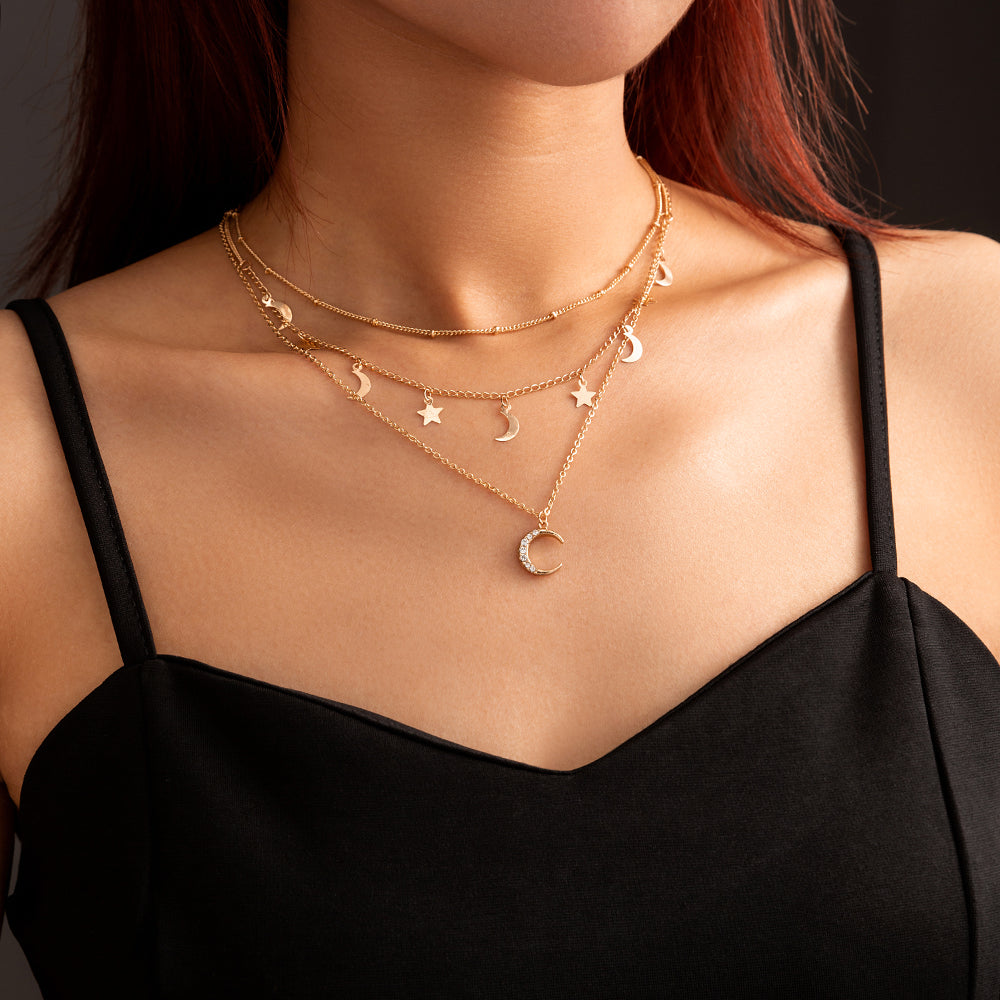 Star and Moon Necklace, , women clothing, star-and-moon-necklace, , fairypeony