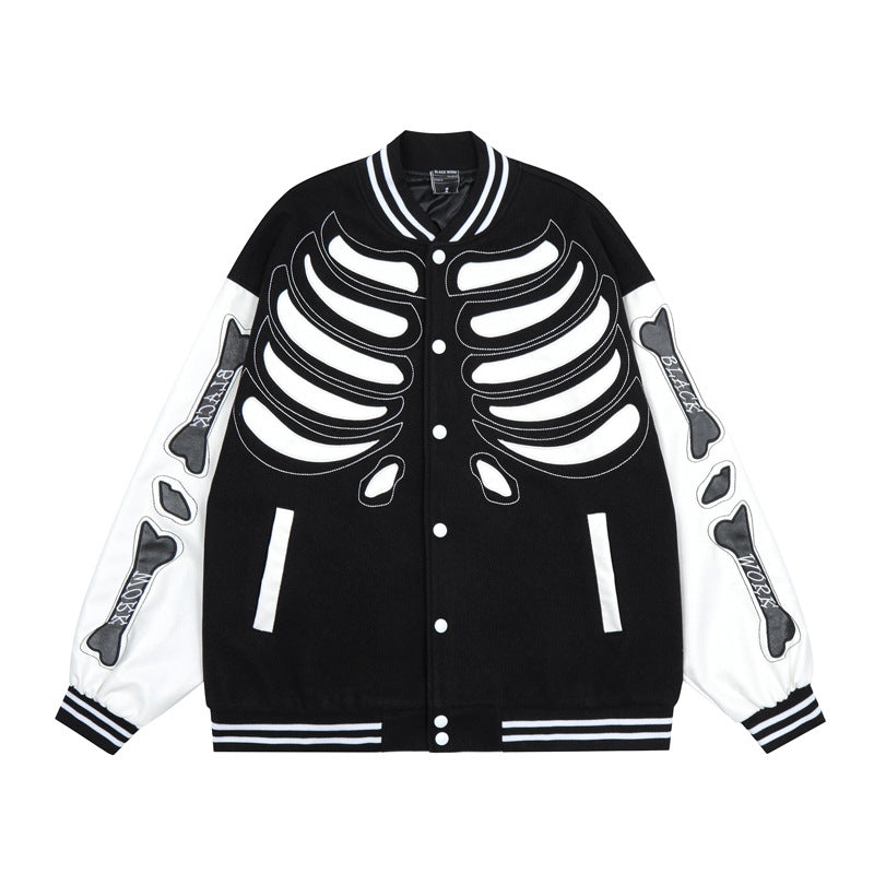 Skeleton Graphic Oversized Varsity Jacket, , women clothing, skeleton-graphic-oversized-varsity-jacket, , fairypeony