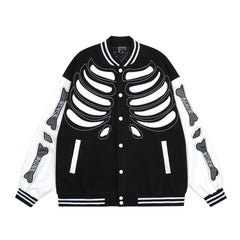 Skeleton Graphic Oversized Varsity Jacket, , women clothing, skeleton-graphic-oversized-varsity-jacket, , fairypeony