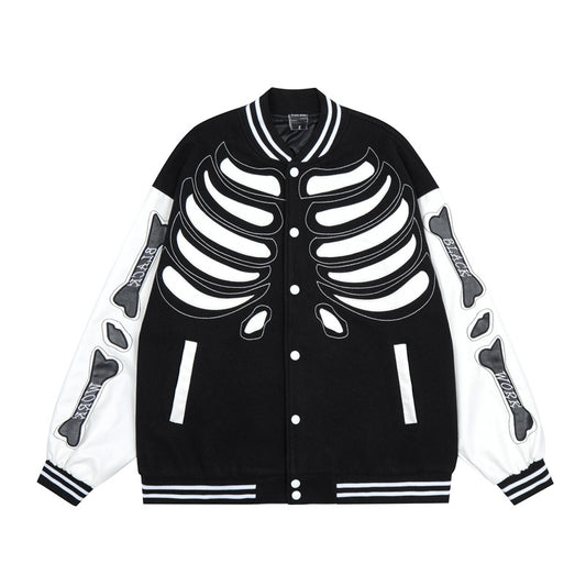 Skeleton Graphic Oversized Varsity Jacket, , women clothing, skeleton-graphic-oversized-varsity-jacket, , fairypeony
