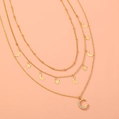 Star and Moon Necklace, , women clothing, star-and-moon-necklace, , fairypeony