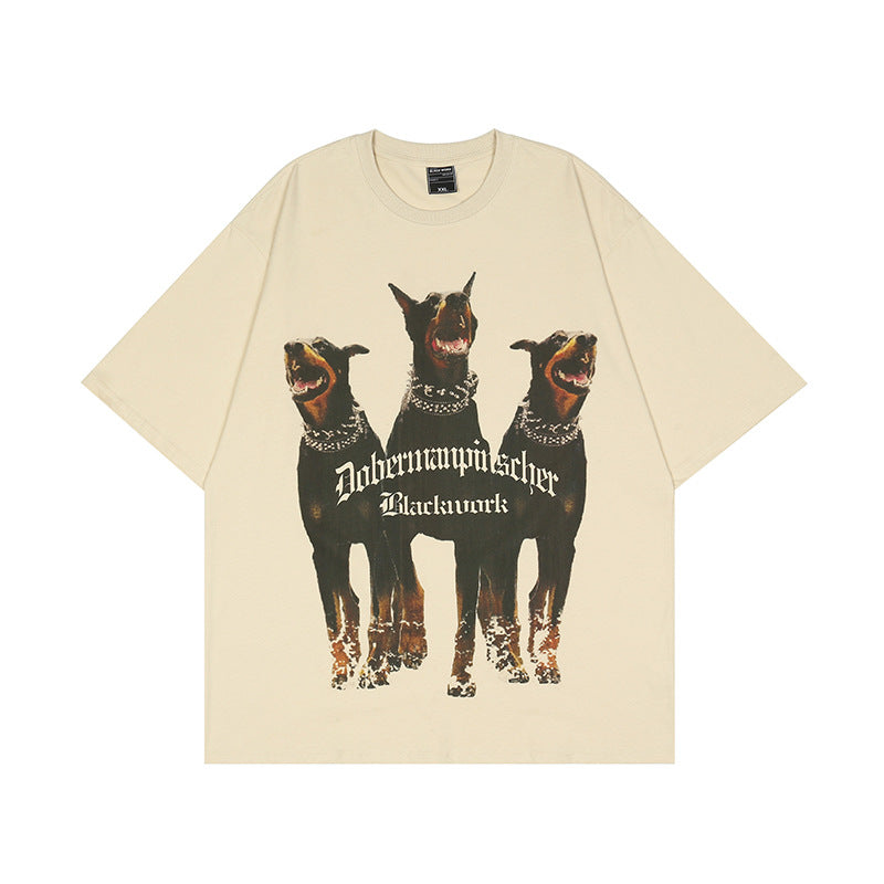 Doberman Dogs Street T-shirt, , women clothing, doberman-dogs-street-t-shirt, apricot, grey, L, M, XL, XXL, fairypeony
