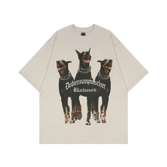 Doberman Dogs Street T-shirt, , women clothing, doberman-dogs-street-t-shirt, apricot, grey, L, M, XL, XXL, fairypeony