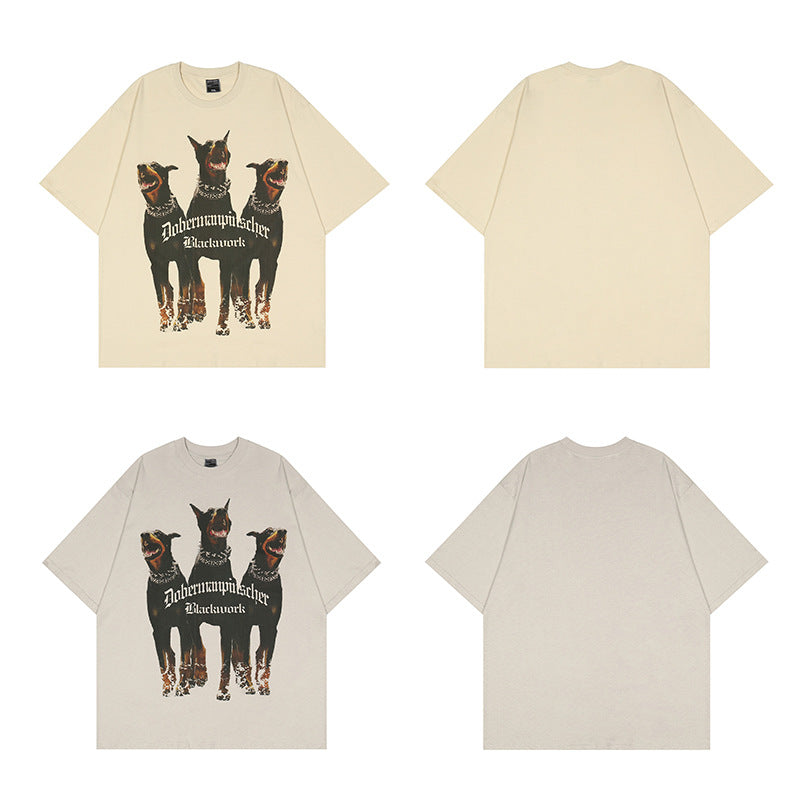 Doberman Dogs Street T-shirt, , women clothing, doberman-dogs-street-t-shirt, apricot, grey, L, M, XL, XXL, fairypeony