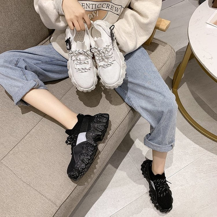 Thick-soled Flying Woven Running Sports Sneakers, , women clothing, thick-soled-flying-woven-running-sports-sneakers, , fairypeony