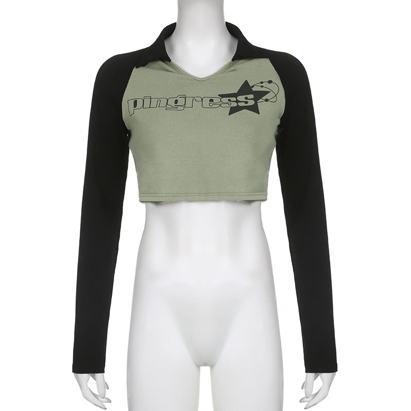 Raglan Sleeve Star Print Crop Top - fairypeony