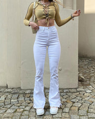 White Slim-fit Strappy Casual Pants, , women clothing, white-slim-fit-strappy-casual-pants, , fairypeony