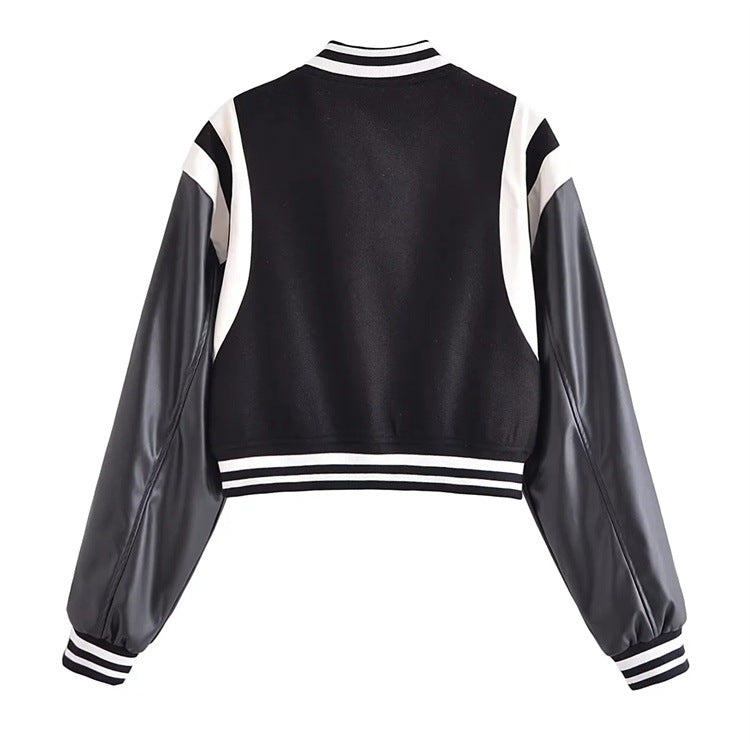 Black Retro Street Baseball Jacket, , women clothing, black-retro-street-baseball-jacket, , fairypeony