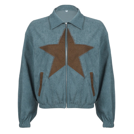 Star Embroidered Aesthetic Corduroy Jacket - fairypeony