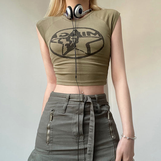 Vintage Star Logo Printed Crop Top - fairypeony