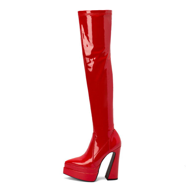 Thick Heel High Tube Plastic Leg Boots, , women clothing, thick-heel-high-tube-plastic-leg-boots, , fairypeony