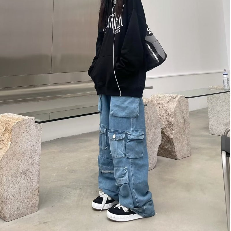 Multi Pockets Vintage Baggy Cargo Jeans - fairypeony