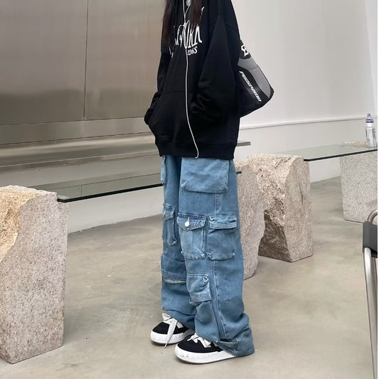 Multi Pockets Vintage Baggy Cargo Jeans - fairypeony