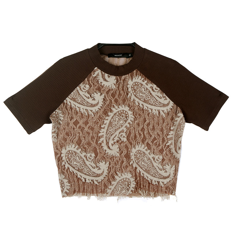 Patchwork Paisley Short Sleeve Crop Top - fairypeony