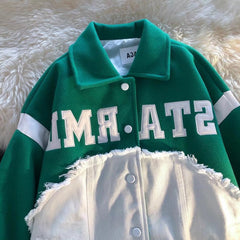 Embroidery Patchwork Denim Varsity Jacket, , women clothing, embroidery-patchwork-denim-varsity-jacket, blue, green, fairypeony