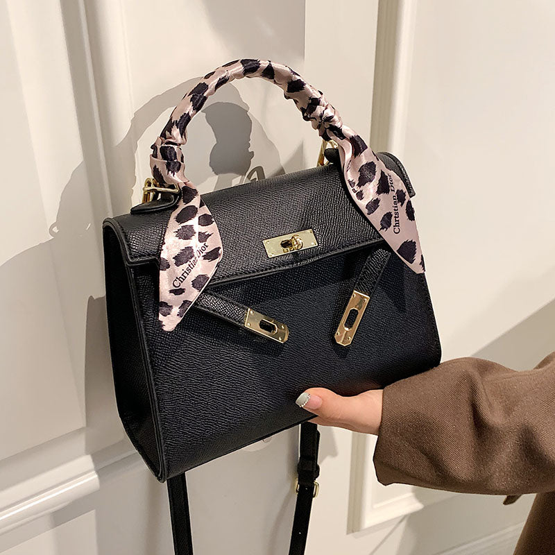 Leather Silk Scarf Handle Handbag, , women clothing, leather-silk-scarf-handle-handbag, , fairypeony