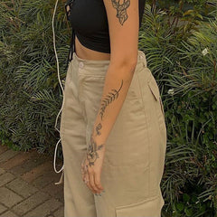 Pocket Patched Straight Cargo Jeans - fairypeony