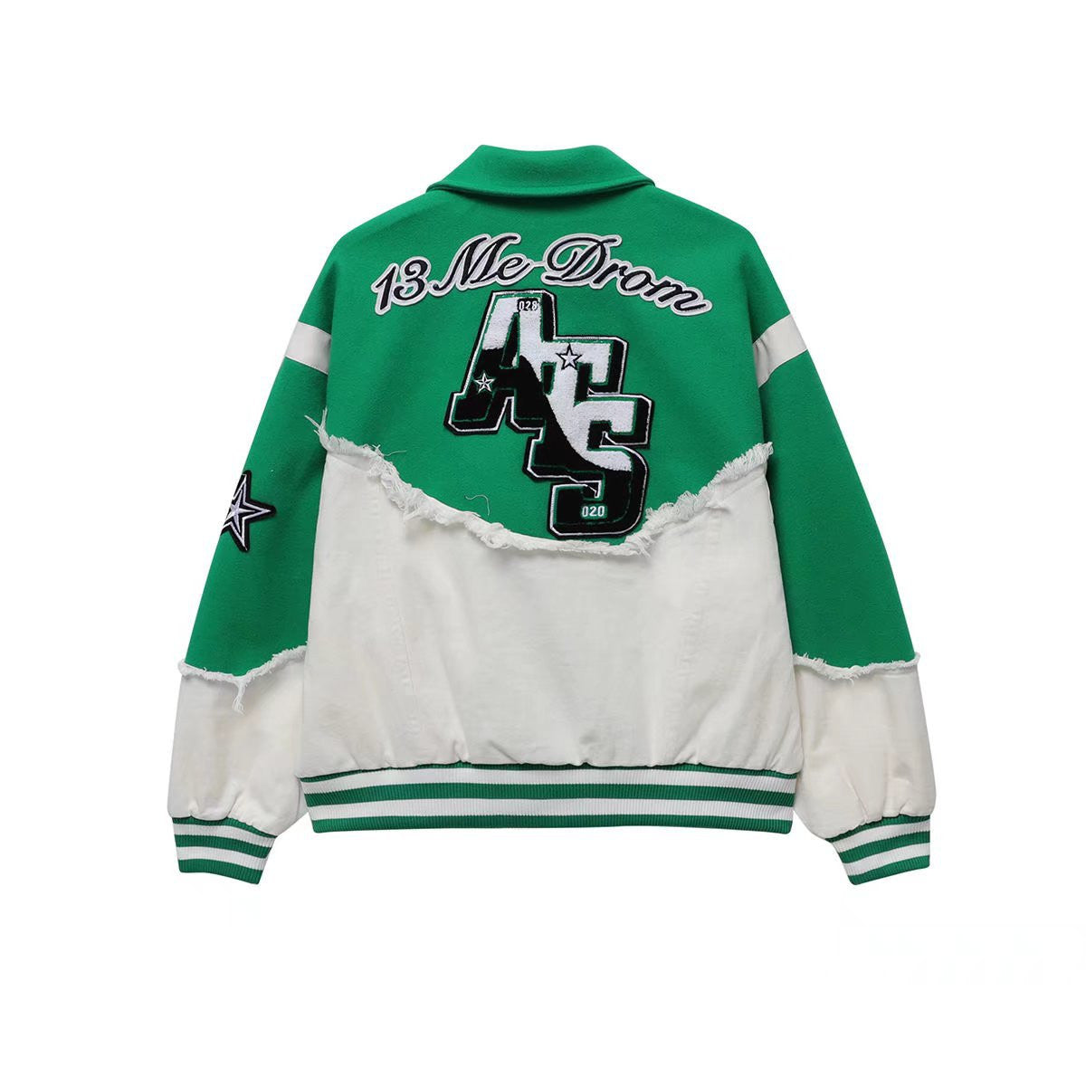 Embroidery Patchwork Denim Varsity Jacket, , women clothing, embroidery-patchwork-denim-varsity-jacket, blue, green, fairypeony