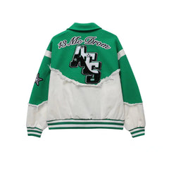 Embroidery Patchwork Denim Varsity Jacket, , women clothing, embroidery-patchwork-denim-varsity-jacket, blue, green, fairypeony