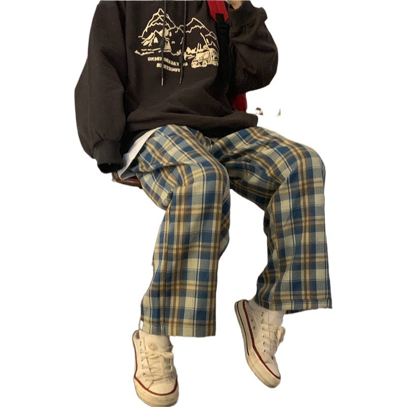 Cozy Up Plaid Trousers, , women clothing, womens-trendy-wide-leg-pants-ins-straight-casual-pants, blue, L, M, S, XL, XXL, yellow, fairypeony