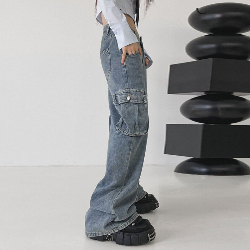 Pocket Patch Boyfriend Fit Cargo Jeans - fairypeony