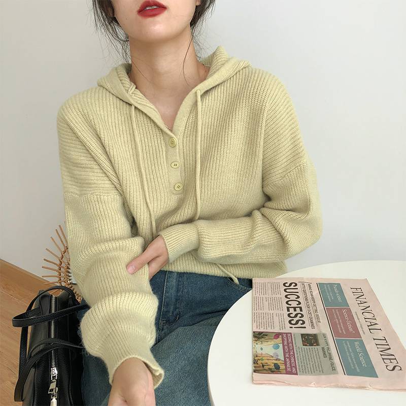 Simple Hooded Pullover Knit Sweater, , women clothing, simple-hooded-pullover-knit-sweater, , fairypeony