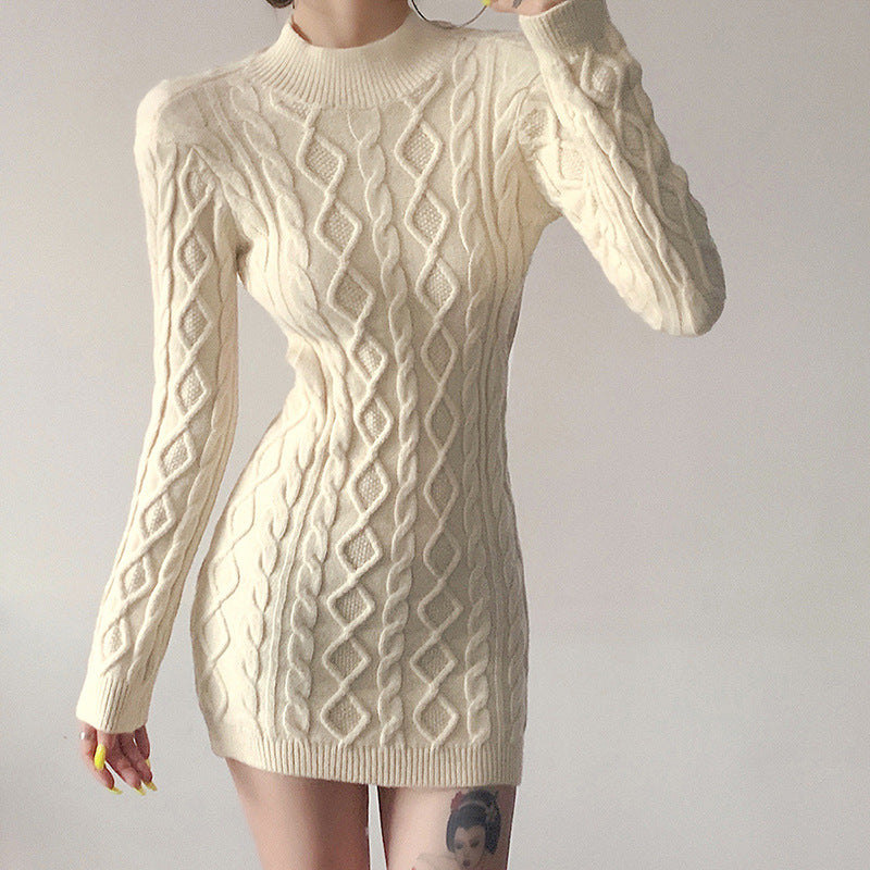 Long Sleeve Round Neck Slim Knitted Dress, , women clothing, long-sleeve-round-neck-slim-knitted-dress, , fairypeony