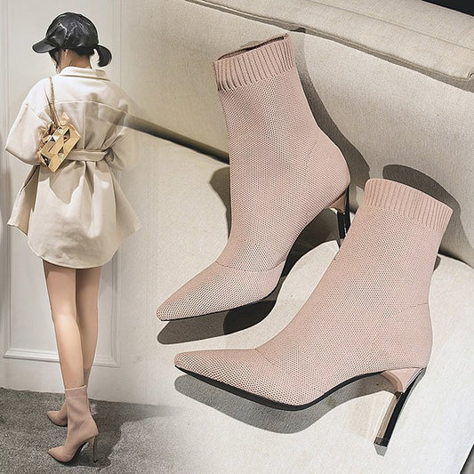 Knitted thick-heeled high-heeled socks, , women clothing, knitted-thick-heeled-high-heeled-socks, , fairypeony