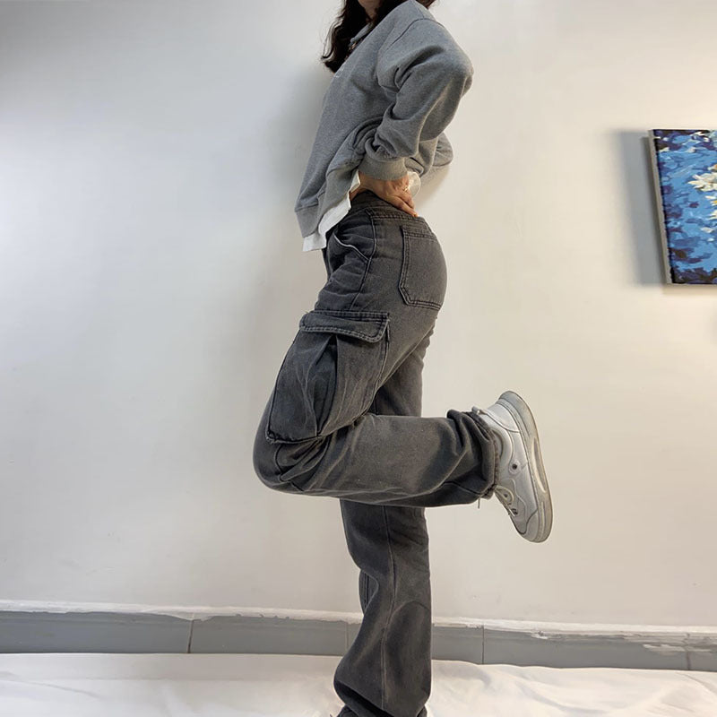 Worn Multi Pocket Casual Jeans, , women clothing, worn-multi-pocket-casual-jeans, , fairypeony