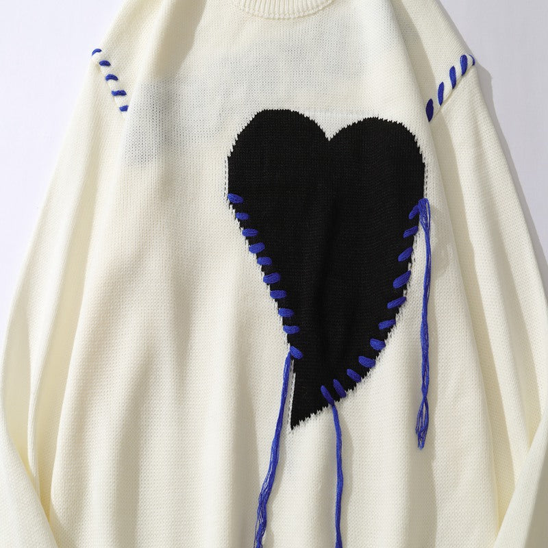 Heart Catcase Embroidered Sweater, , women clothing, heart-catcase-embroidered-sweater, black, L, M, white, XL, fairypeony