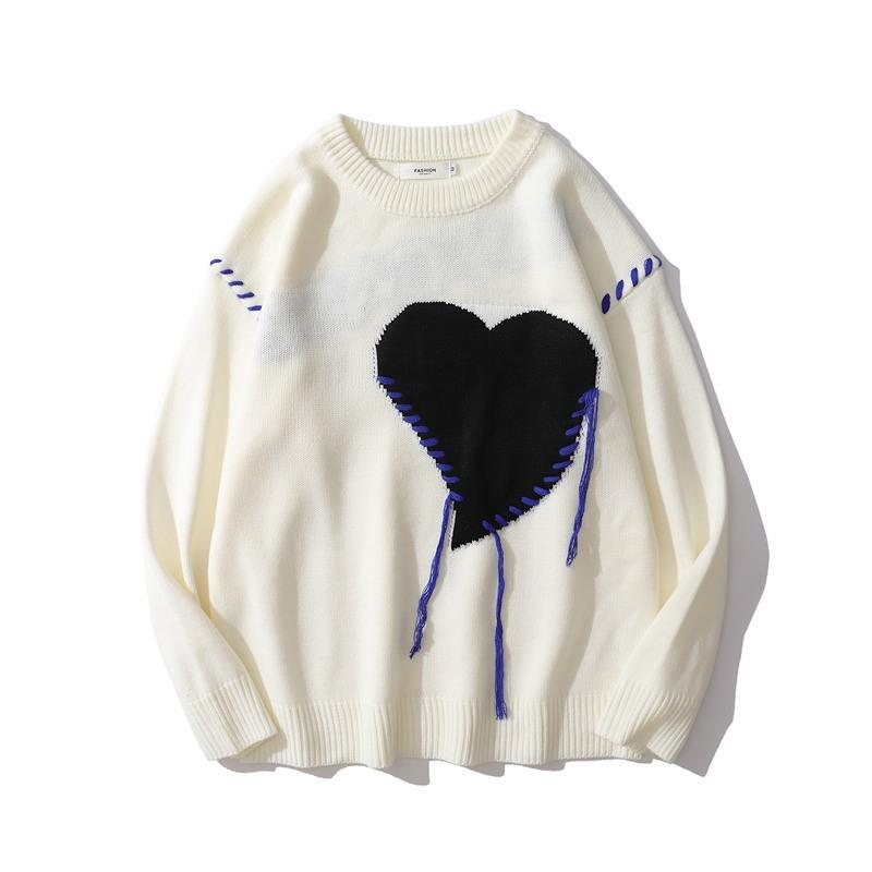Heart Catcase Embroidered Sweater, , women clothing, heart-catcase-embroidered-sweater, black, L, M, white, XL, fairypeony