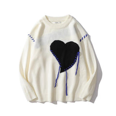 Heart Catcase Embroidered Sweater, , women clothing, heart-catcase-embroidered-sweater, black, L, M, white, XL, fairypeony