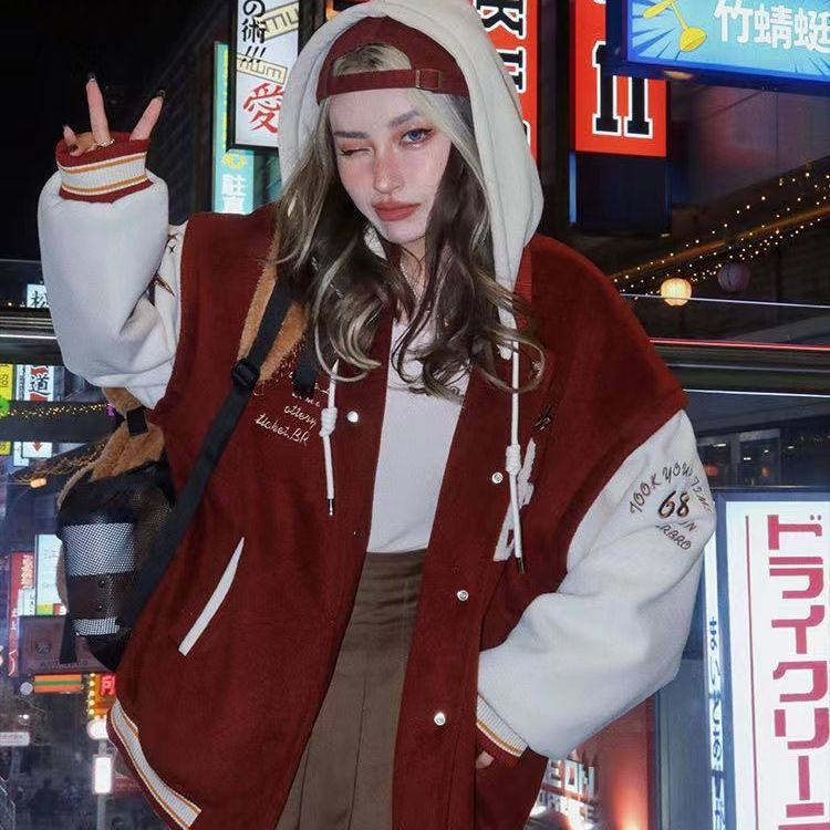 Embroidery Varsity Hooded Jacket, , women clothing, embroidery-varsity-hooded-jacket, green, red, fairypeony