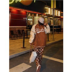 Embroidery Retro Baseball Jacket, , women clothing, embroidery-retro-baseball-jacket, brown, fairypeony