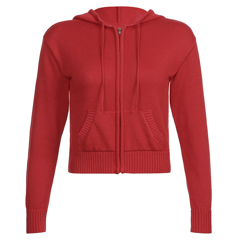 Slim Zipper Casual Hooded Sweater, , women clothing, slim-zipper-casual-hooded-sweater, , fairypeony