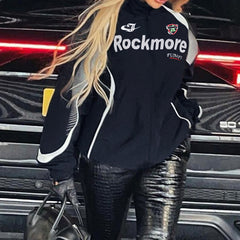 Contrast Logo Graphic Moto Jacket - fairypeony