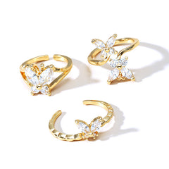 Zircon Butterfly Open Ring Three-piece Set, , women clothing, zircon-butterfly-open-ring-three-piece-set, , fairypeony