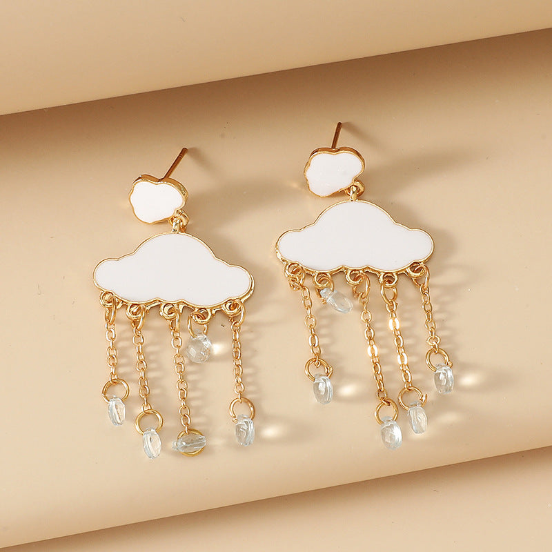 White Cloud Tassel Pendant Earrings, , women clothing, white-cloud-tassel-pendant-earrings, , fairypeony