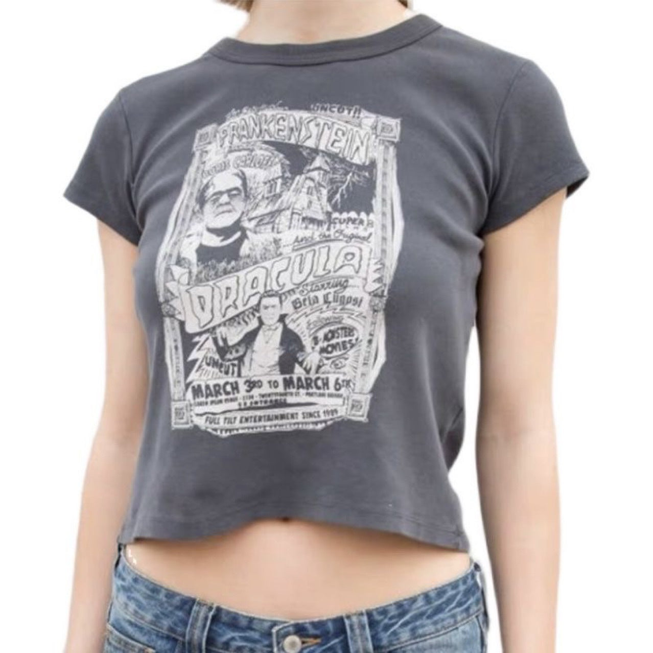 Frankenstein and Dracula T-shirt, , women clothing, american-retro-cartoon-comic-short-sleeve-t-shirt, brown, grey, L, M, S, XL, fairypeony