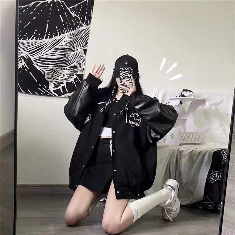 Black Retro Jacket Baseball Uniform, , women clothing, black-retro-jacket-baseball-uniform, , fairypeony