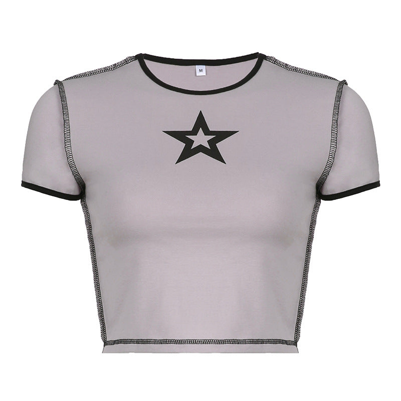 Stitched Star Print Baby Crop Top - fairypeony