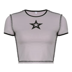 Stitched Star Print Baby Crop Top - fairypeony