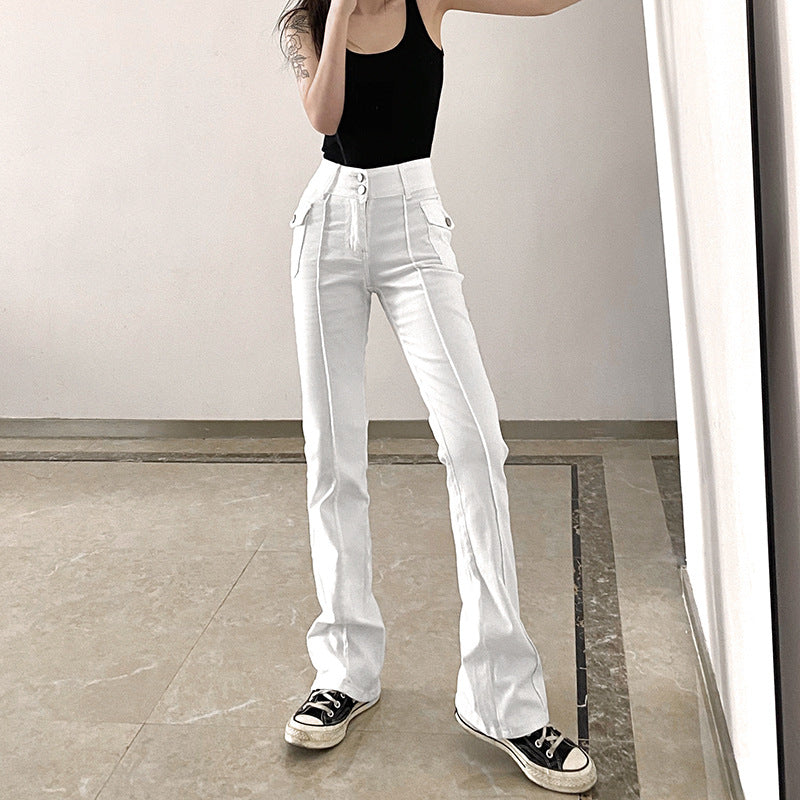 Low-waist Side Pockets Retro Trousers, , women clothing, low-waist-side-pockets-retro-trousers, , fairypeony