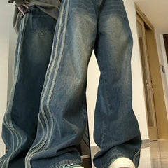 Vintage Side Striped Y2K Flare Jeans - fairypeony